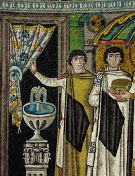 Courtiers by a fountain